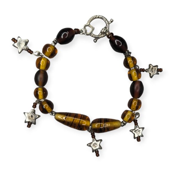 Amber Glass Colored Bracelet with Star Accents - Picture 2 of 3